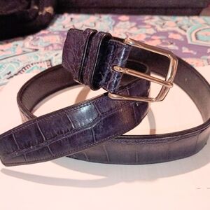 MELZAN Elegant Navy Blue Alligator Skin Belt
